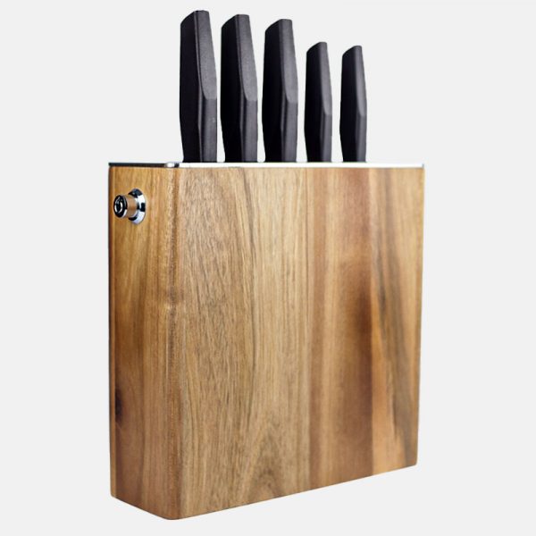 KnifeLock® Solid Wood Lockable Knife Block Acacia Wood KnifeLock